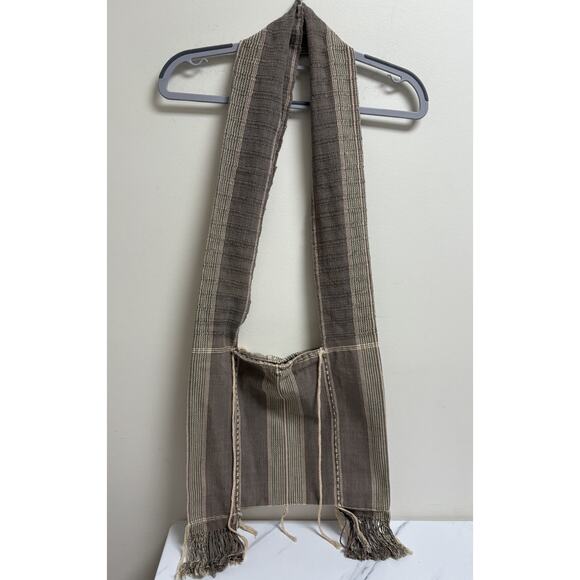 Woven Striped Shoulder Bag Brown Beige Fringe Boho Ethnic Crossbody Festival - Picture 1 of 5